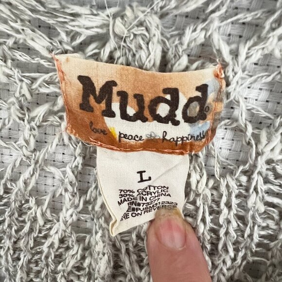 Mudd Y2K Open Weave Neutral Oatmeal Beige Sweater Junior Size L 3/4 Sleeve - Picture 2 of 7